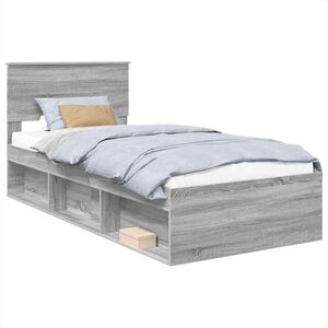 vidaXL Cadru de pat cu headboard Gri Sonoma 75 x 190 cm Lemn compozit