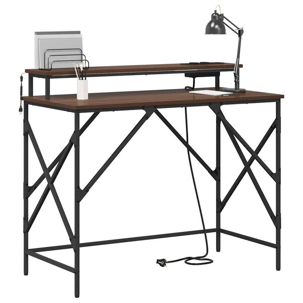 vidaXL Birou cu raft Stejar &icirc;nchis 100 x 50 x 86,5 cm Lemn compozit