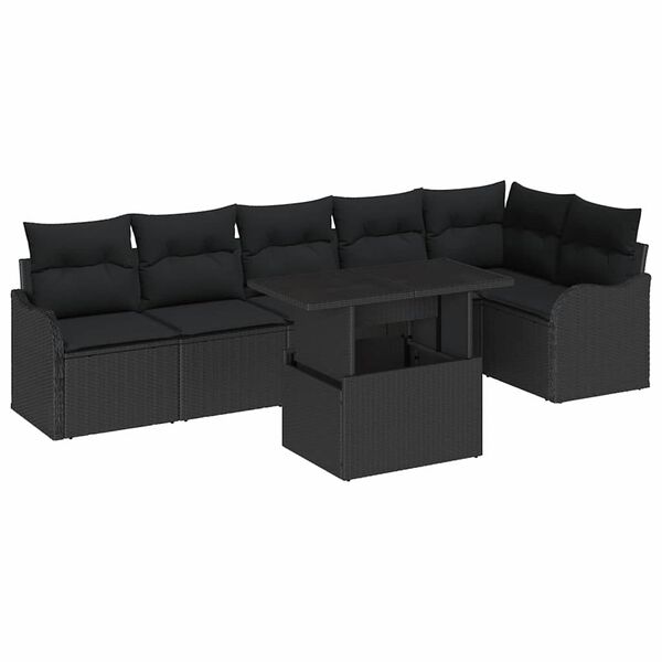 vidaXL Set de canapele pentru grădină cu pernă 7 pcs Negru Rattan poli