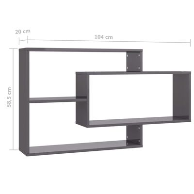 vidaXL Rafturi de perete, gri extralucios, 104x20x58,5 cm, PAL