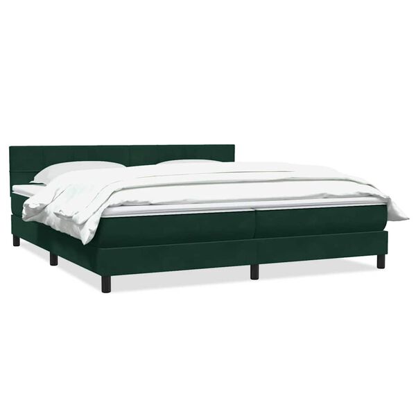 vidaXL Pat box spring cu saltea, verde &icirc;nchis, 200x210 cm, catifea