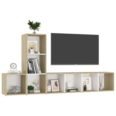 vidaXL Set de dulapuri TV, 3 piese, alb/stejar sonoma, lemn prelucrat