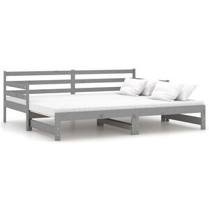 vidaXL Pat extensibil de zi, gri, 2x(90x200) cm, lemn masiv de pin