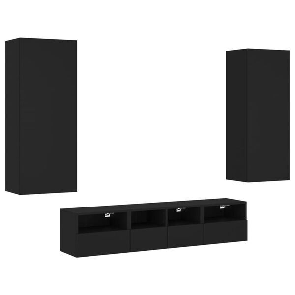 vidaXL Unități TV de perete, 5 piese, negru, lemn prelucrat