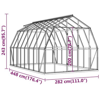 vidaXL Seră cu cadru de bază, antracit, 12,63 m², aluminiu