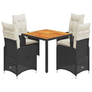 vidaXL Set bistro de grădină cu perne, 5 piese, negru, poliratan