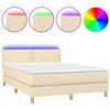 vidaXL Pat cu arcuri, saltea și LED, crem, 140x190 cm, textil