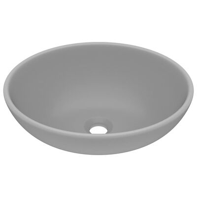 vidaXL Chiuvetă lux, gri deschis mat, 40x33 cm, ceramică, formă ovală