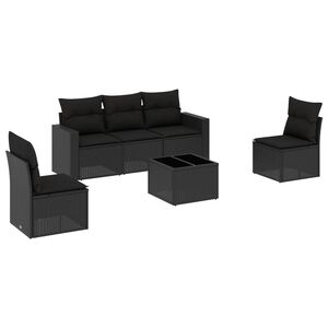 vidaXL Set mobilier de grădină cu perne, 6 piese, negru, poliratan