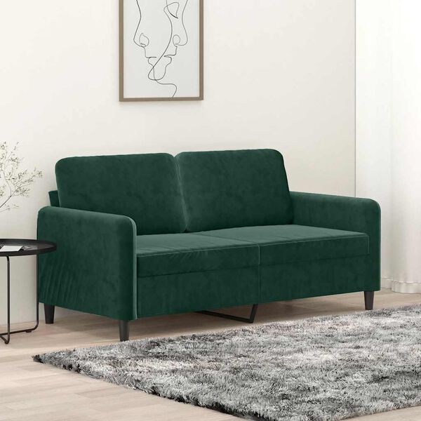 vidaXL Canapea cu 2 locuri, verde &icirc;nchis, 140 cm, catifea