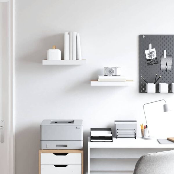 vidaXL Rafturi perete suspendate 2 buc. alb/stejar 40x23x3,8 cm MDF