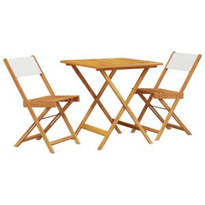 vidaXL Set mobilier bistro, 3 piese, textil alb crem/lemn masiv