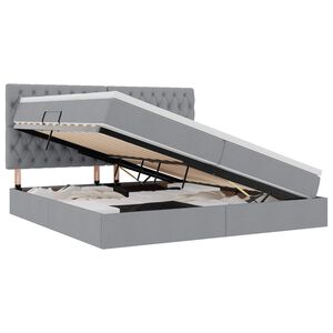 vidaXL Pat cu saltea și spațiu de depozitare Gri deschis 200 x 200 cm