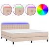 vidaXL Pat cu arcuri, cu saltea și LED cappuccino 180x200 cm piele eco