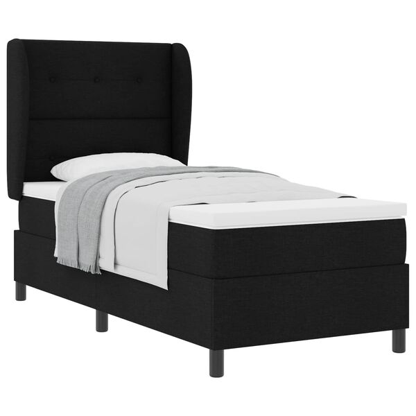 vidaXL Pat cu arcuri cu saltea cu headboard Negru 90 x 190 cm țesătură