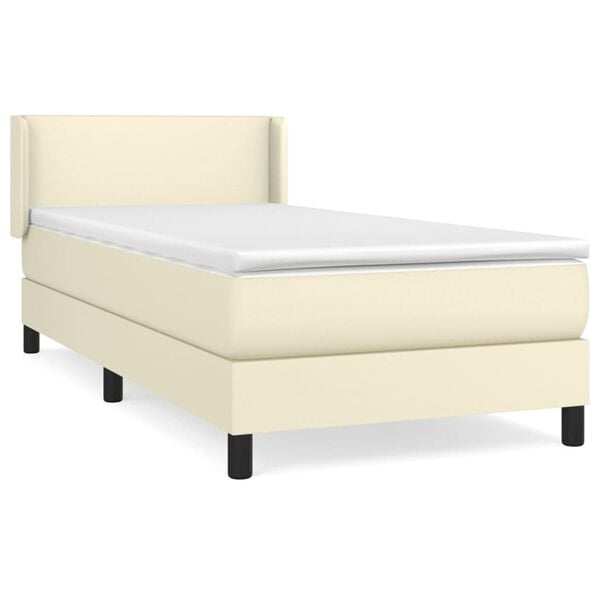 vidaXL Pat box spring cu saltea, crem, 80x200 cm, piele ecologică