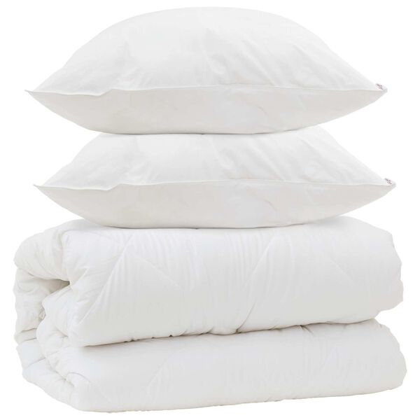 vidaXL Duvet cu perne cu pernă 3 pcs Alb Microfibră