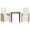 vidaXL Set bistro cu perne, 3 piese, bej, poliratan