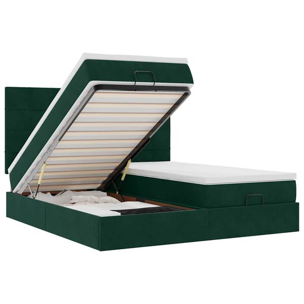vidaXL Cadru de pat otoman cu saltele Verde &icirc;nchis 160x200cm catifea
