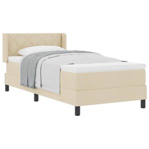vidaXL Pat cu arcuri cu saltea cu headboard Crem 190 x 90 cm Poliester