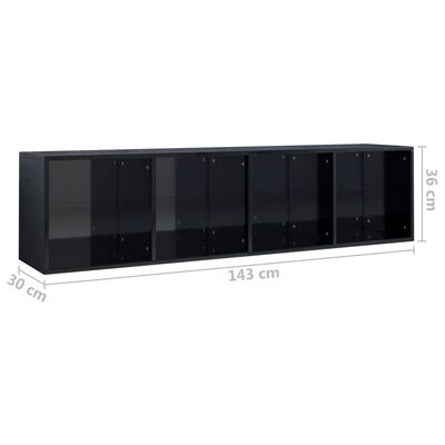 vidaXL Bibliotecă/Comodă TV, negru extralucios, 36x30x143 cm, PAL