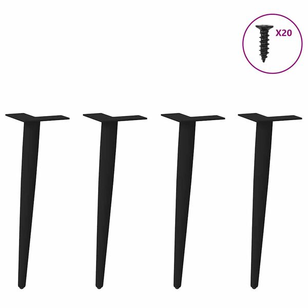 vidaXL Picioare pentru măsuță de cafea, formă conică, 4 buc., negru, 42-43 cm, oțel