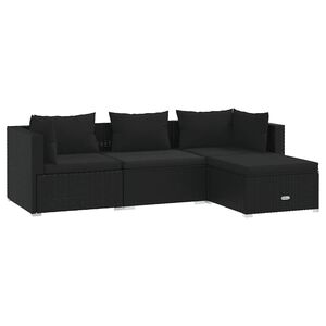 vidaXL Set mobilier de grădină cu perne, 4 piese, negru, poliratan