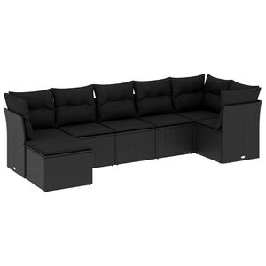 vidaXL Set canapele de grădină cu perne, 7 piese, negru, poliratan
