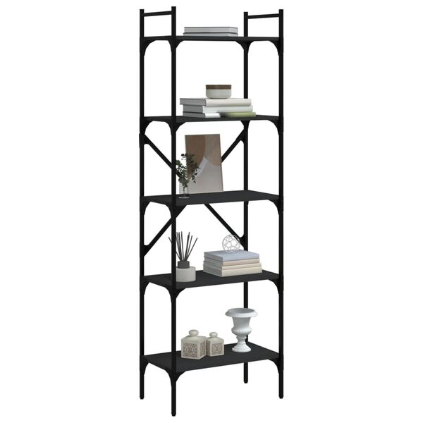 vidaXL Bibliotecă cu 5 niveluri, negru, 56x31,5x174 cm, lemn prelucrat