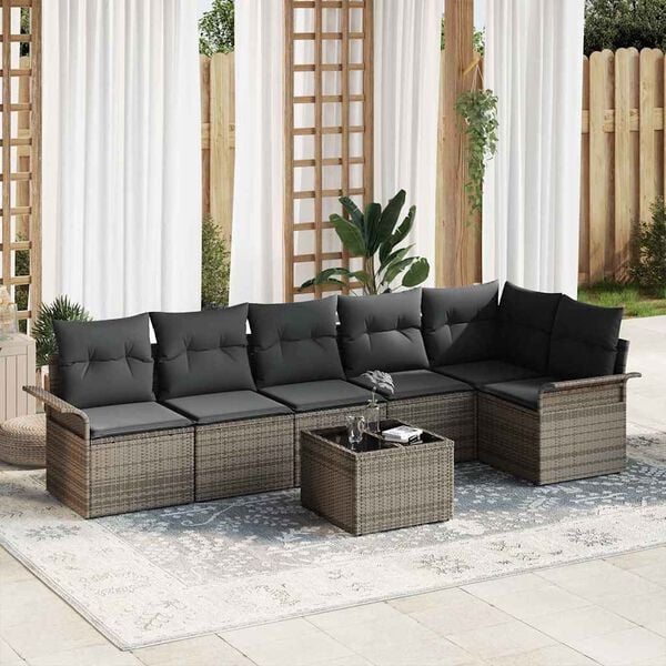vidaXL Set de canapele pentru grădină cu pernă 7 pcs Gri Rattan poli