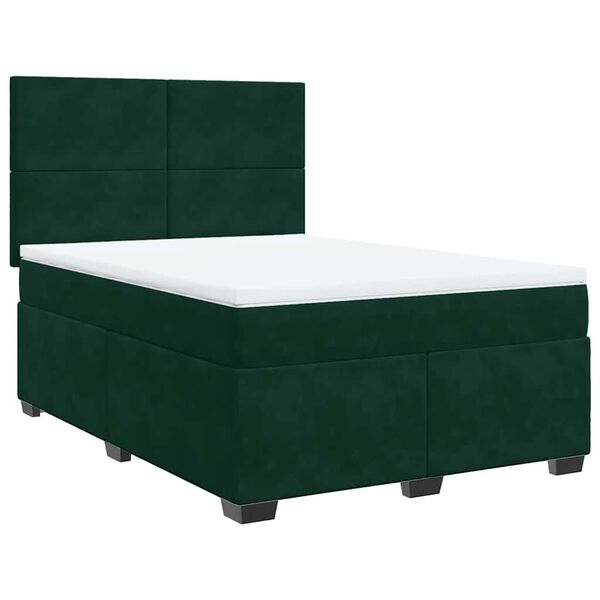 vidaXL Pat box spring cu saltea, verde &icirc;nchis, 160x200 cm, catifea