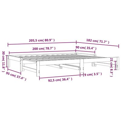 vidaXL Pat de zi extensibil, 2x(90x200) cm, lemn masiv de pin