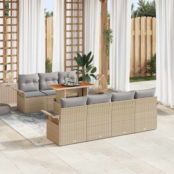 vidaXL Set de canapele pentru grădină 8 pcs Bej Rattan poli