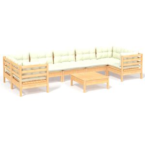 vidaXL Set mobilier de grădină cu perne, 8 piese, crem, lemn de pin