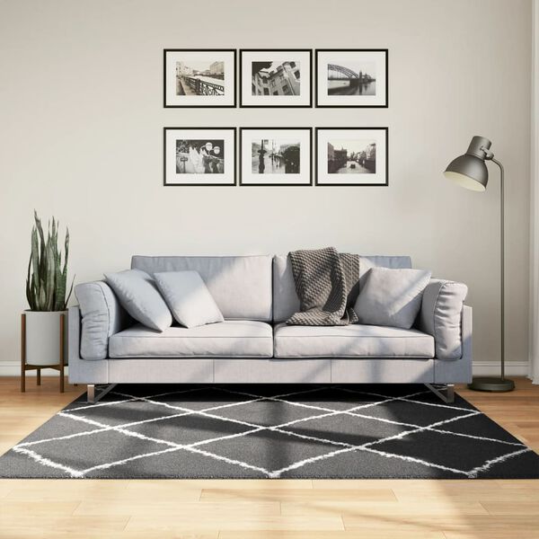 vidaXL Covor pufos "PAMPLONA" fire &icirc;nalte negru/crem modern 160x160 cm