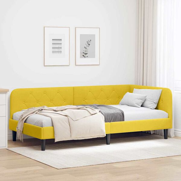 vidaXL Cadru de pat colțar cu headboard Galben 90 x 200 cm Catifea