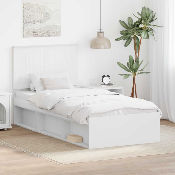 vidaXL Cadru de pat cu headboard Alb 90 x 200 cm Lemn de pin masiv