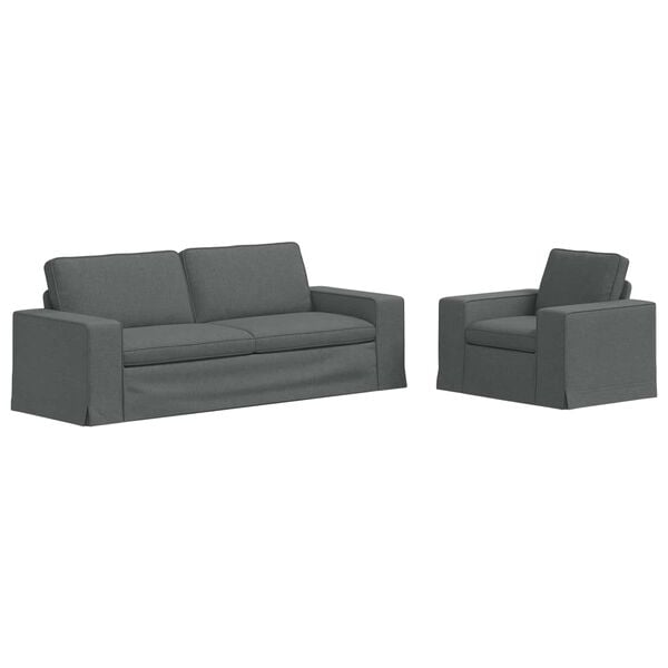 vidaXL Set de canapea 2 pcs Gri &icirc;nchis 182 x 80 x 82 cm țesătură