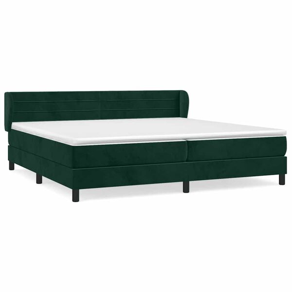 vidaXL Pat box spring cu saltea, verde &icirc;nchis, 200x200 cm, catifea