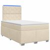 vidaXL Pat boxspring cu saltea cu benzi LED Crem 120 x 190 cm Țesătură