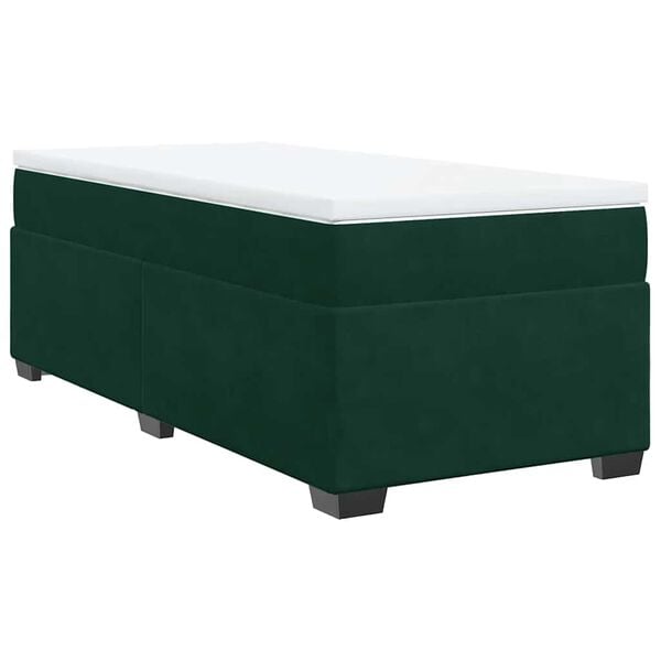 vidaXL Pat box spring cu saltea, verde &icirc;nchis, 100x200 cm, catifea