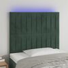 vidaXL Tăblie de pat cu LED, verde &icirc;nchis, 90x5x118/128 cm, catifea