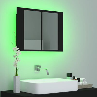 vidaXL Dulap de baie cu oglindă și LED, negru, 60x12x45 cm acril