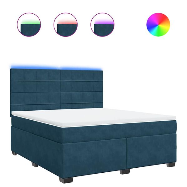 vidaXL Pat box spring cu saltea, albastru, 180x200 cm, catifea