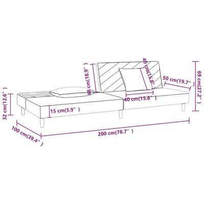 vidaXL Canapea extensibilă cu 2 locuri, 2 perne, gri deschis, textil