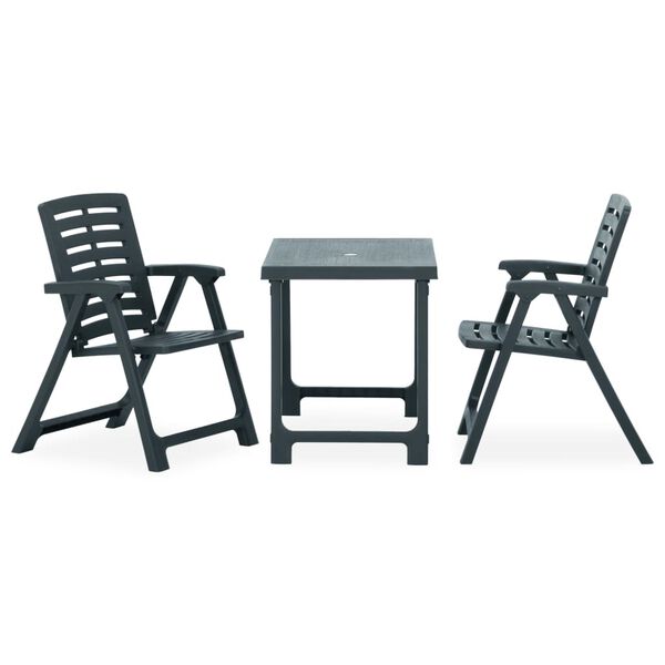 vidaXL Set mobilier de bistro pliabil, 3 piese, verde, plastic