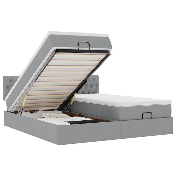 vidaXL Cadru de pat otoman cu saltele țesătură gri deschis 200x200cm