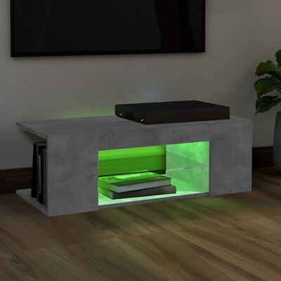 vidaXL Comodă TV cu lumini LED, gri beton, 90x39x30 cm