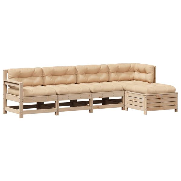 vidaXL Set mobilier de grădină cu perne, 5 piese, lemn masiv de pin