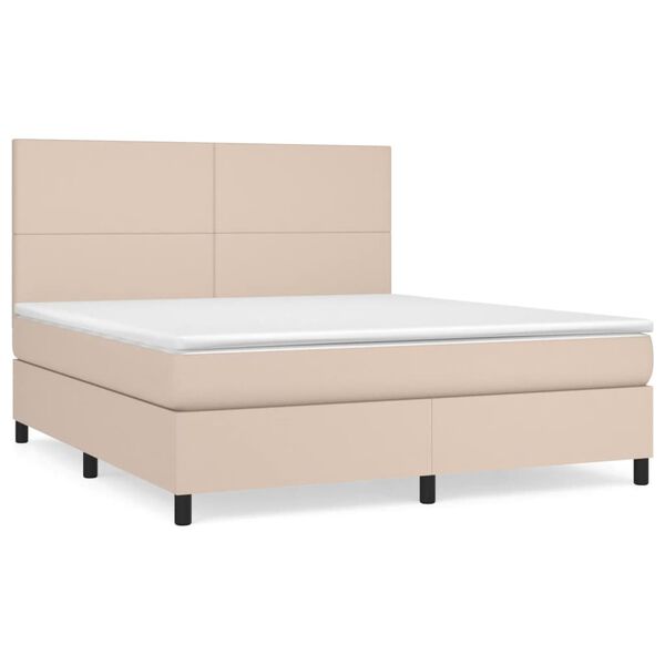 vidaXL Pat box spring cu saltea, cappuccino, 180x200cm piele ecologică